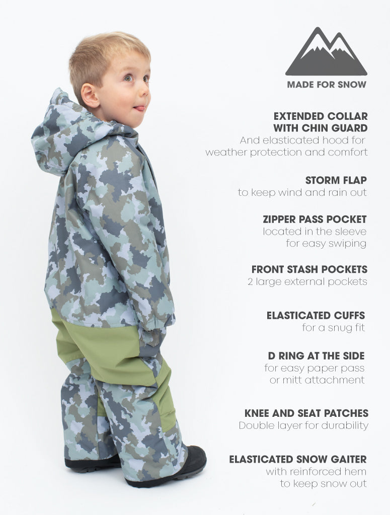 Snowrider One Piece Snowsuit - Camo | Waterproof Windproof Eco