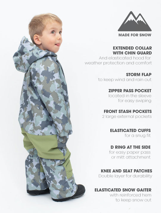 Snowrider One Piece Snowsuit - Camo | Waterproof Windproof Eco