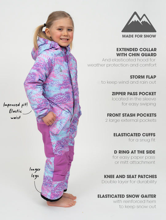 Snowrider One Piece Snowsuit - Rainbow Leopard | Waterproof Windproof Eco